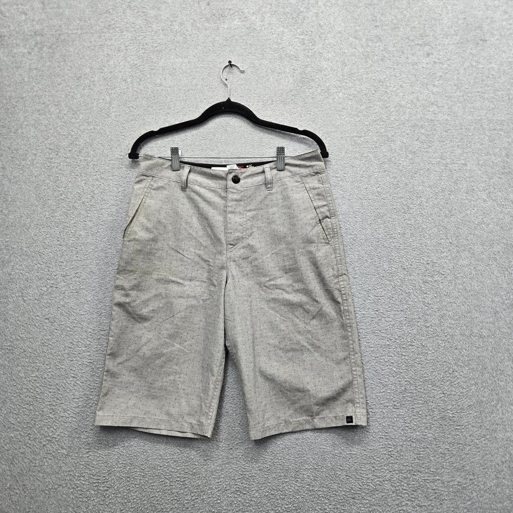 Quiksilver Men Shorts 29 Gray Polka Dot Chino Amphibians Button 11" Inseam Logo